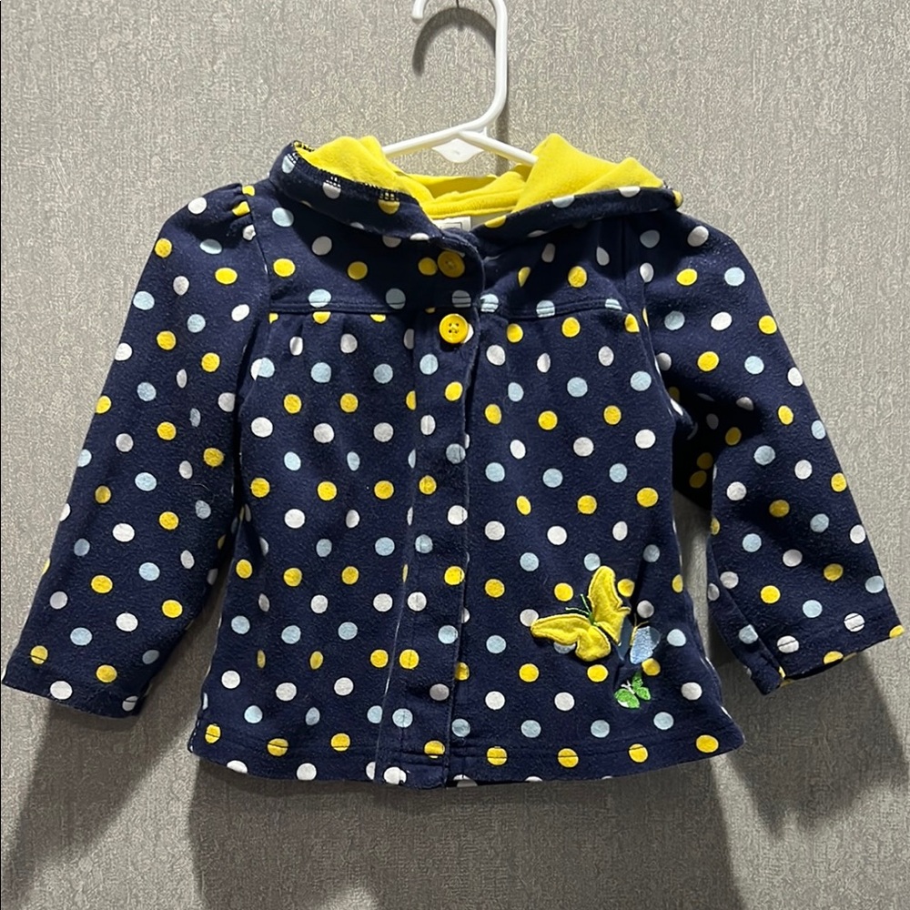Polka Dot Hooded Jacket with Butterfly Accent